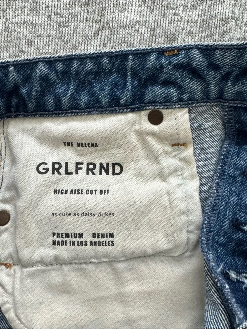 GRLFRND Raw-Hem Distressed Blue Denim Shorts